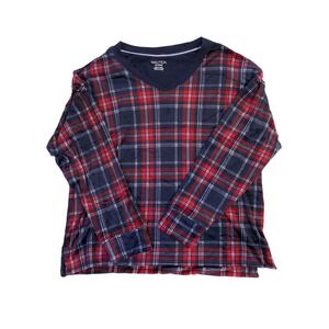 Nautica Mens XXL Red Navy Blue Plaid Long Sleeve V-Neck Pajama SOFT Shirt Top